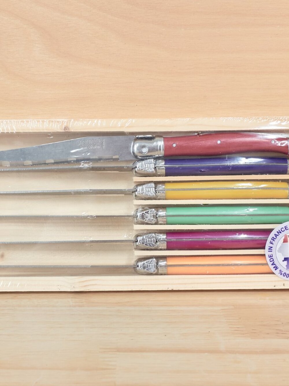Jean Dubost Laguiole 6-Piece Steak Knife Set Multicolor Made in France Sealed